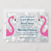 Funkelnd Silver Flamingo Wedding Einladung (Vorderseite)