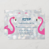 Funkelnd Silver Flamingo Wedding RSVP (Vorne/Hinten)