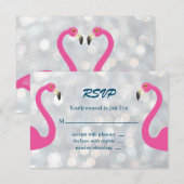 Funkelnd Silver Flamingo Wedding RSVP Karte (Vorne/Hinten)