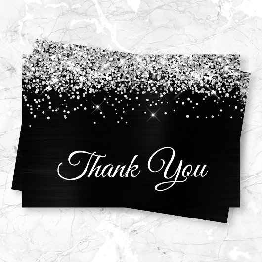 Funkelnd Silver Glitzer Black Satin Ombre Foil Dankeskarte