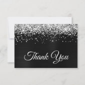 Funkelnd Silver Glitzer Black Satin Ombre Foil Dankeskarte (Vorderseite)