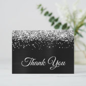 Funkelnd Silver Glitzer Black Satin Ombre Foil Dankeskarte (Stehend Vorderseite)