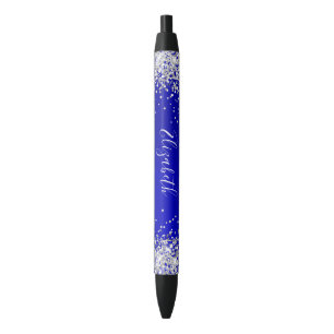 Funkelnd Silver Glitzer Blue Satin Kugelschreiber