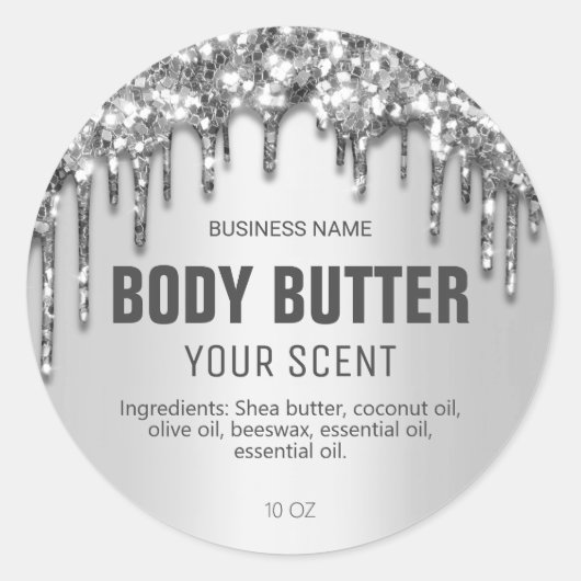 Funkelnd Silver Glitzer Body Butter Labels Runder Aufkleber (Vorderseite)