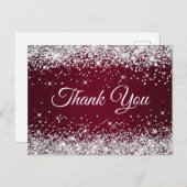 Funkelnd Silver Glitzer Burgundy Vielen Dank Postkarte (Vorne/Hinten)