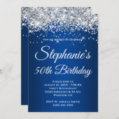 Funkelnd Silver Glitzer Deep Blue Gradient Einladung (Vorne/Hinten)