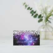 Funkelnd Silver Glitzer Lila Galaxy Celestial Visitenkarte (Stehend Vorderseite)