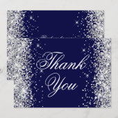 Funkelnd Silver Glitzer Navy Blue Dankeskarte (Vorne/Hinten)