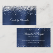Funkelnd Silver Glitzer Navy Blue Satin Foil Visitenkarte (Vorne/Hinten)