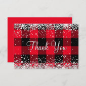 Funkelnd Silver Glitzer Red Buffalo Kariert Dankeskarte (Vorne/Hinten)