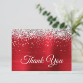 Funkelnd Silver Glitzer Red Satin Ombre Foil Dankeskarte (Stehend Vorderseite)