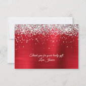 Funkelnd Silver Glitzer Red Satin Ombre Foil Dankeskarte (Rückseite)
