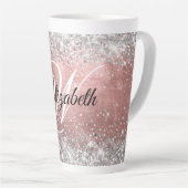 Funkelnd Silver Glitzer Rose Blush Foil Monogramm Milchtasse (Rechte Ecke)