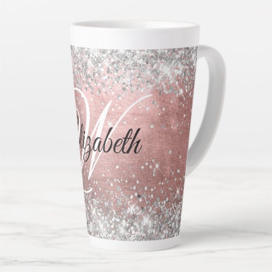 Funkelnd Silver Glitzer Rose Blush Foil Monogramm Milchtasse (Rechte Ecke)