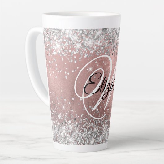 Funkelnd Silver Glitzer Rose Blush Foil Monogramm Milchtasse (Linke Ecke)