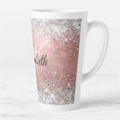 Funkelnd Silver Glitzer Rose Blush Foil Monogramm Milchtasse (Rechts)