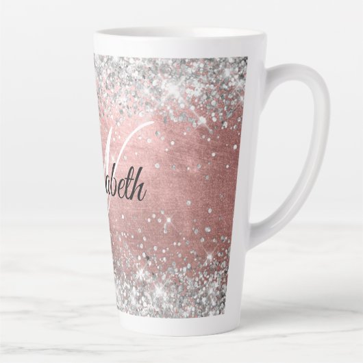 Funkelnd Silver Glitzer Rose Blush Foil Monogramm Milchtasse (Rechts)