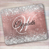 Funkelnd Silver Glitzer Rose Blush Foil Monogramm Mousepad