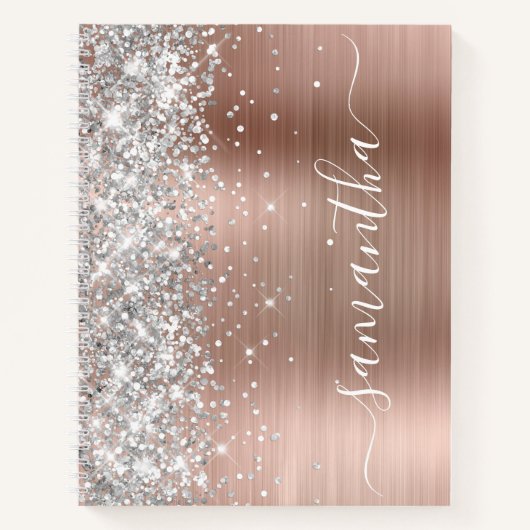 Funkelnd Silver Glitzer Rose Gold Glam Girl Name Notizblock (Vorderseite)