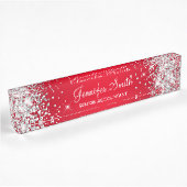 Funkelnd Silver Glitzer Roter Gradient Namensplakette
