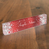 Funkelnd Silver Glitzer Ruby Red Foil Namensplakette (Seite)