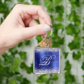 Funkelnd Silver Glitzer Sapphire Blue Foil Monogra Schlüsselanhänger (Hand)