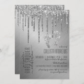 Funkelnd Silver Glitzer Tropfen Foot Baby Dusche Einladung (Vorne/Hinten)