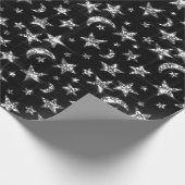Funkelnd Silver Gray Stars Moon Sky Black Geschenkpapier (Ecke)