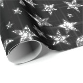 Funkelnd Silver Gray Stars Moon Sky Black Geschenkpapier (Rolleneckpunkt)