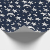 Funkelnd Silver Gray Stars Moon Sky Blue Navy Geschenkpapier (Ecke)