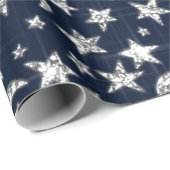 Funkelnd Silver Gray Stars Moon Sky Blue Navy Geschenkpapier (Rolleneckpunkt)