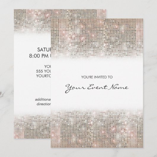 Funkelnd Silver Imitats Sequins Festivals Party Einladung (Vorne/Hinten)