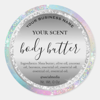 Funkelnd Silver Rainbow Pastel Body Butter Labels Runder Aufkleber