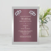 Funkelnd Silver Rings & Burgandy Hochzeitsempfang Einladung (Stehend Vorderseite)
