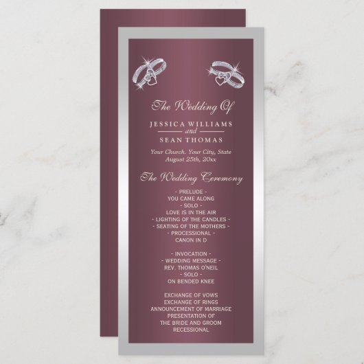 Funkelnd Silver Rings & Burgandy-Hochzeitsprogramm (Vorne/Hinten)