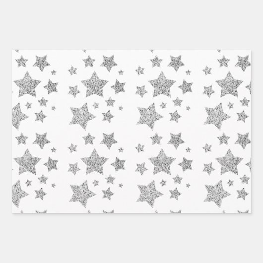 Funkelnd Silver Stars Weihnachtsmuster auf Weiß Geschenkpapier Set (Vorderseite 3)