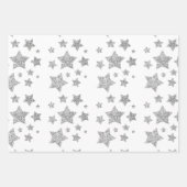Funkelnd Silver Stars Weihnachtsmuster auf Weiß Geschenkpapier Set (Vorderseite 2)