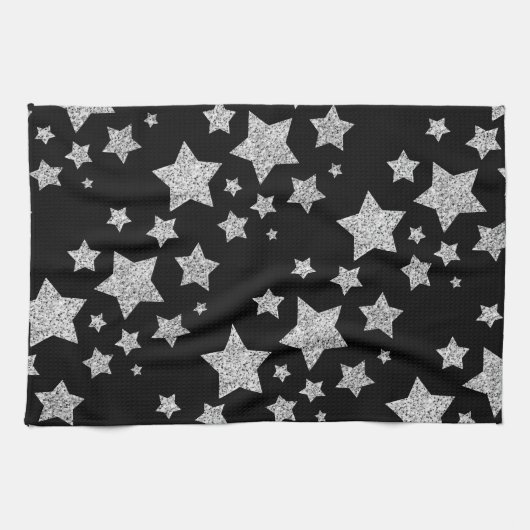 Funkelnd Silver Stars Weihnachtsmuster Geschirrtuch (Horizontal)