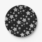 Funkelnd Silver Stars Weihnachtsmuster schwarz Pappteller (Vorderseite)
