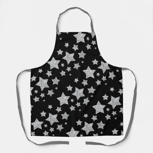 Funkelnd Silver Stars Weihnachtsmuster schwarz Schürze (Vorderseite)