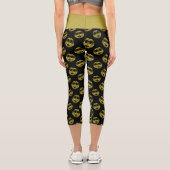 Funkelnd Smile-Gesicht Gold-Glitzern-Schwarzes Mus Capri Leggings (Rückseite)