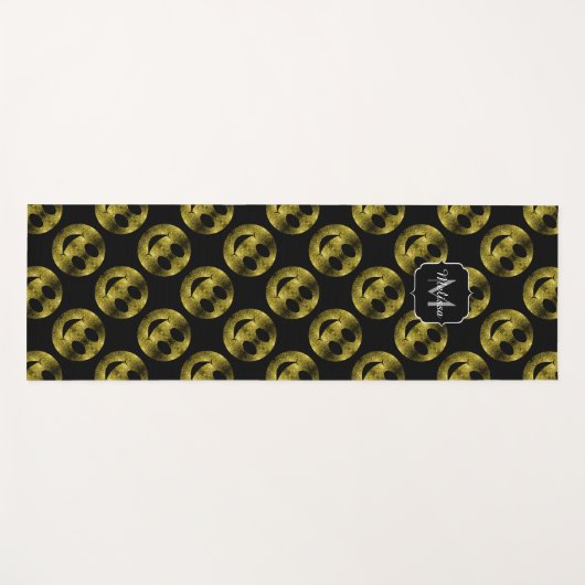 Funkelnd Smileys Yellow Glitzern Monogram Yogamatte (Vorderseite (Horizontal))