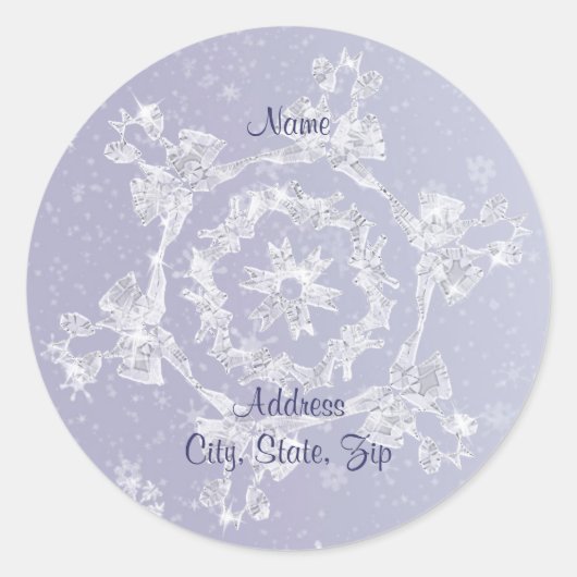 Funkelnd Snowflake-Adressetikett Runder Aufkleber (Vorderseite)