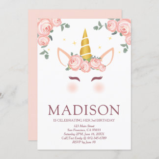 Funkelnd Sterne und Blume Einhorn Geburtstag Einladung