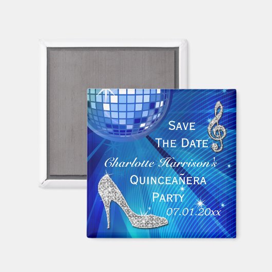Funkelnd Stiletto Heel Quinceañera Save the Date Magnet (Vorderseite/Rückseite)