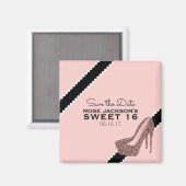 Funkelnd Stiletto Heel Sweet 16 Save the Date rosa Magnet (Vorderseite/Rückseite)