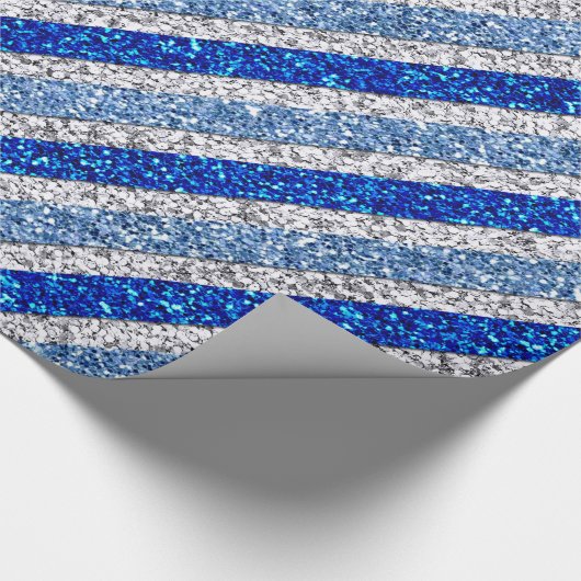 Funkelnd Streifen - Blues & Silver Imitate Glitzer Geschenkpapier (Ecke)