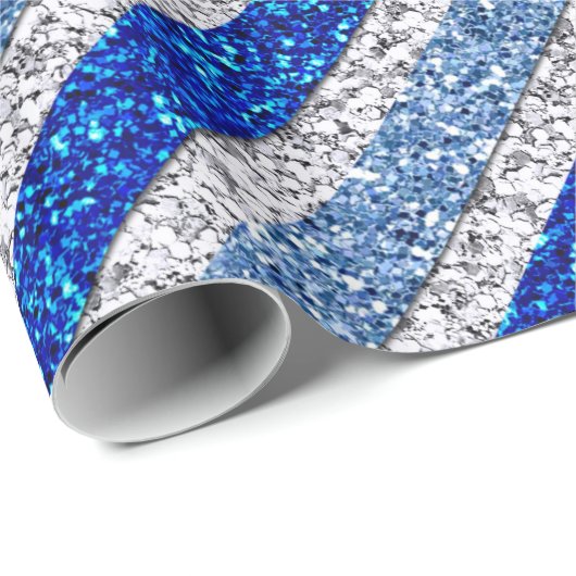 Funkelnd Streifen - Blues & Silver Imitate Glitzer Geschenkpapier (Rolleneckpunkt)