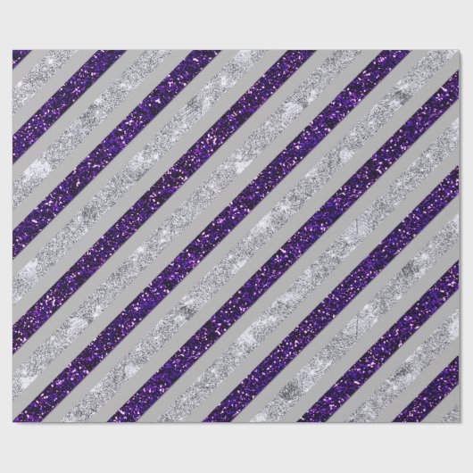 Funkelnd Streifen - tiefes Purpl u. silbernes Geschenkpapier (Flach)
