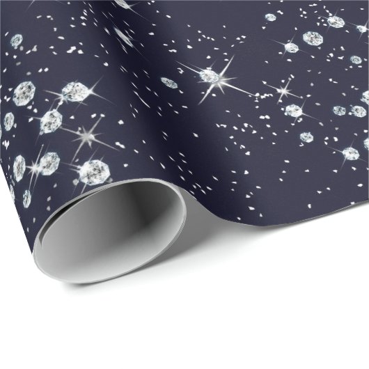 Funkelnd Twilight Blue Marine Sky Silver Diamonds Geschenkpapier (Rolleneckpunkt)